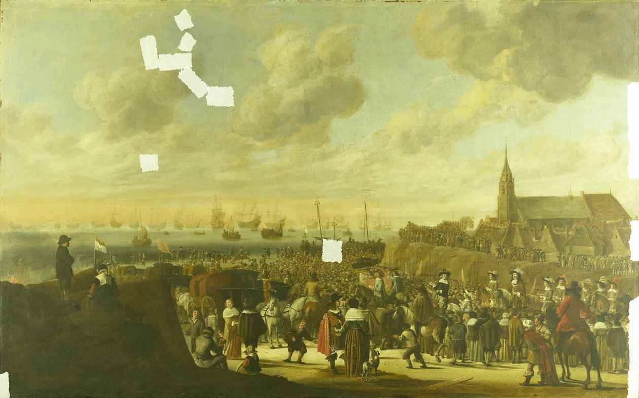 Het vertrek van Karel II van Engeland uit Scheveningen, 2 juni 1660 door Cornelis Beelt