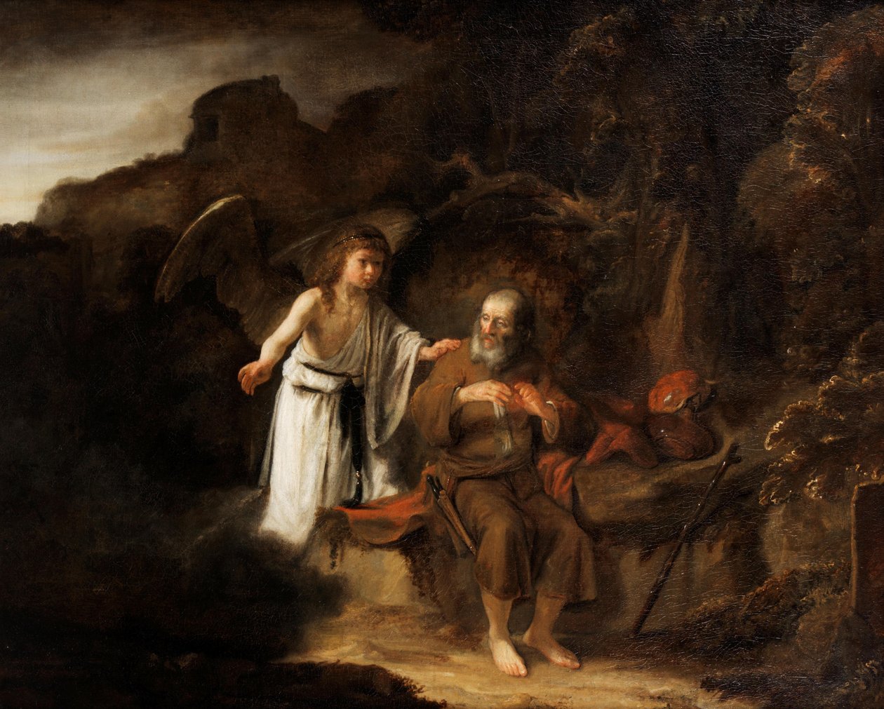 Dutch:  Landschap met Elia en de engel Landschap met Elia en de engel door Cornelis Bisschop