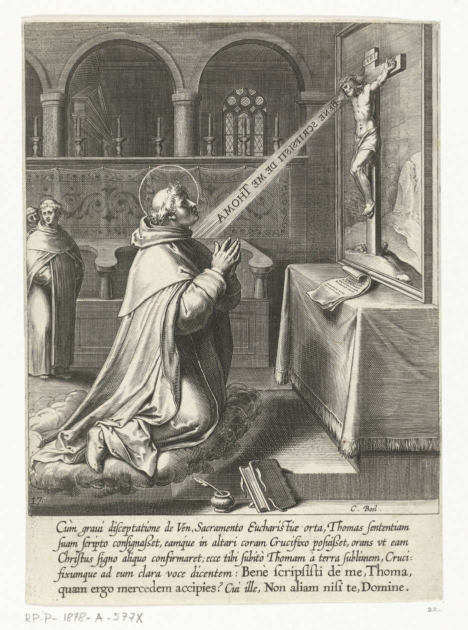 Heilige Thomas van Aquino in gesprek met een crucifix door Cornelis Boel