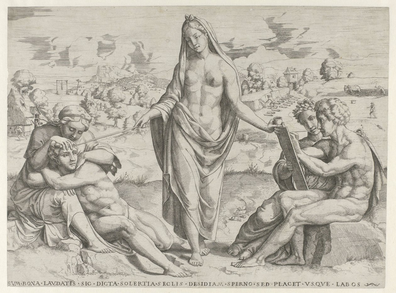 Het Vernuft beloont de vlijt en bestraft de luiheid door Cornelis Bos (attributed to)