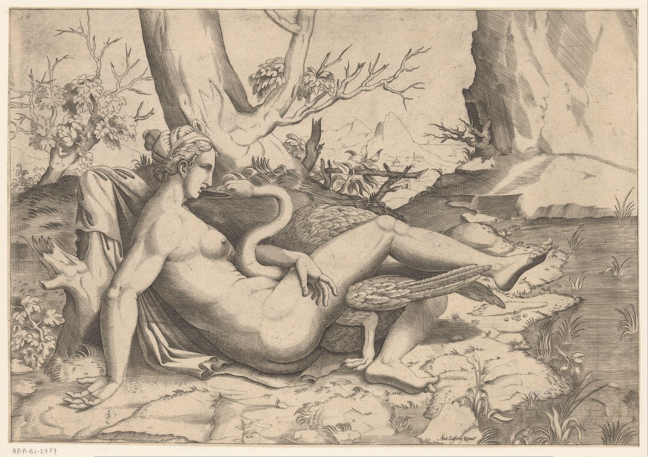 Leda en de zwaan door Cornelis Bos (possibly)