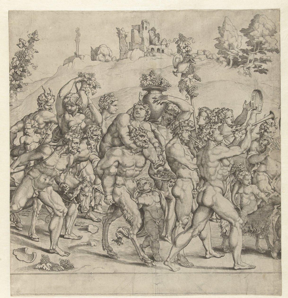 Triomf van Bacchus, midden plaat door Cornelis Bos