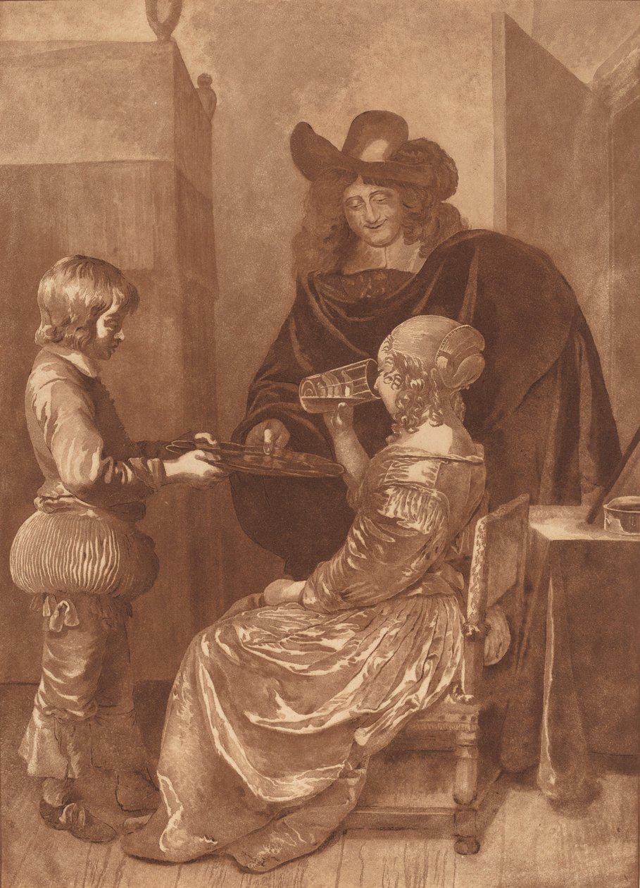 Ridder en Dame met een Page, 1779, gepubliceerd 1781 door Cornelis Brouwer