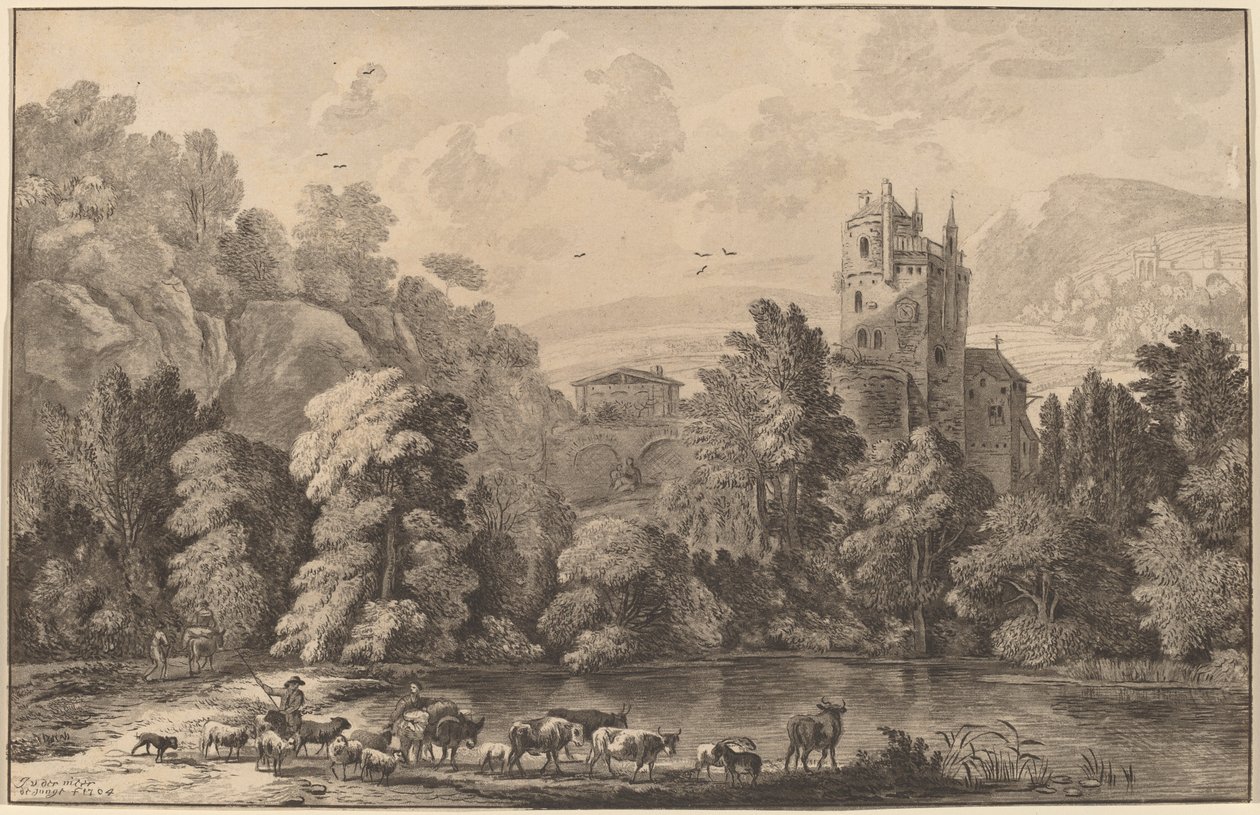 Vallei met een oud kasteel, 1784, gepubliceerd 1786 door Cornelis Brouwer