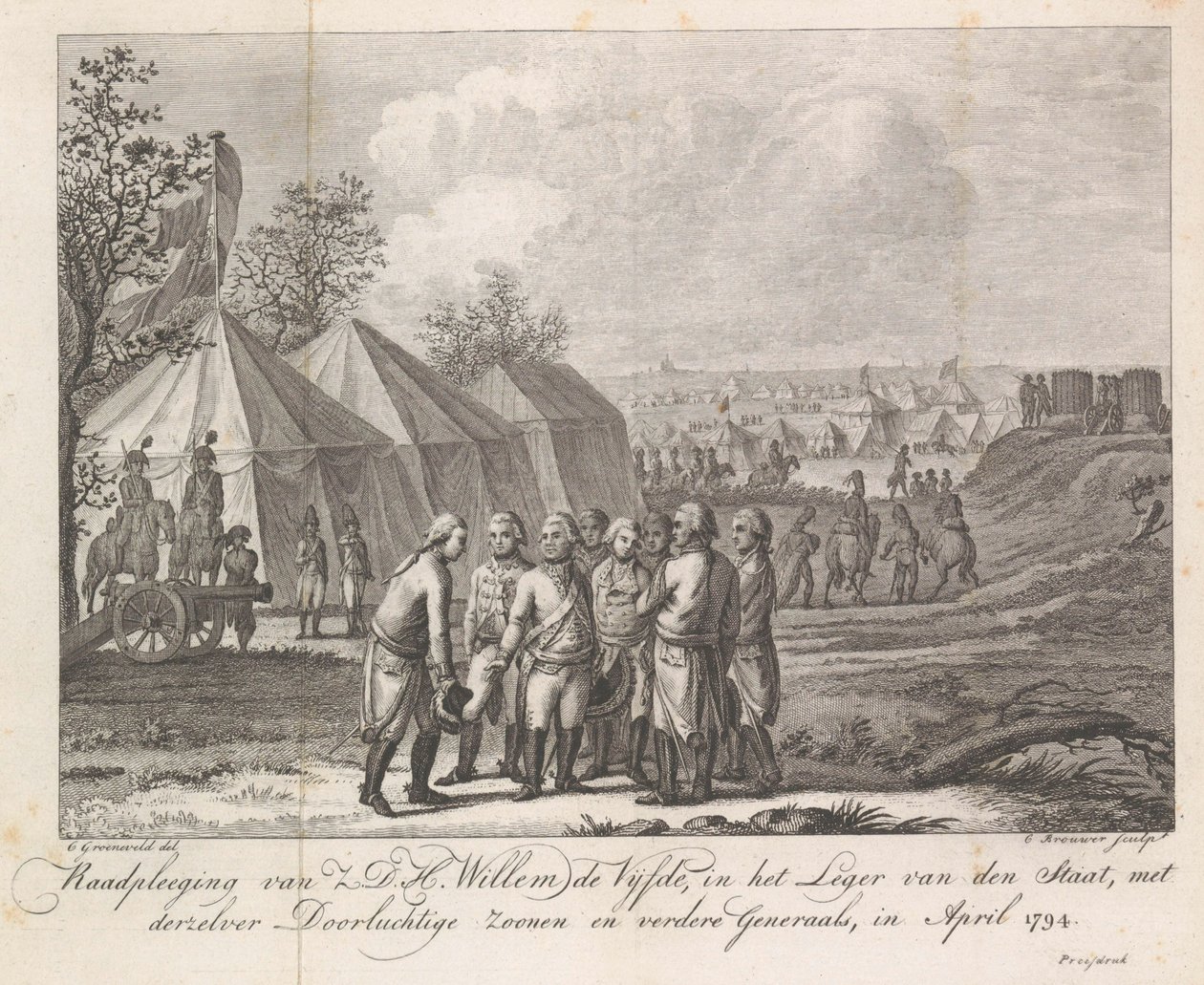 Willem V met zijn zonen in het legerkamp, 1794 door Cornelis Brouwer