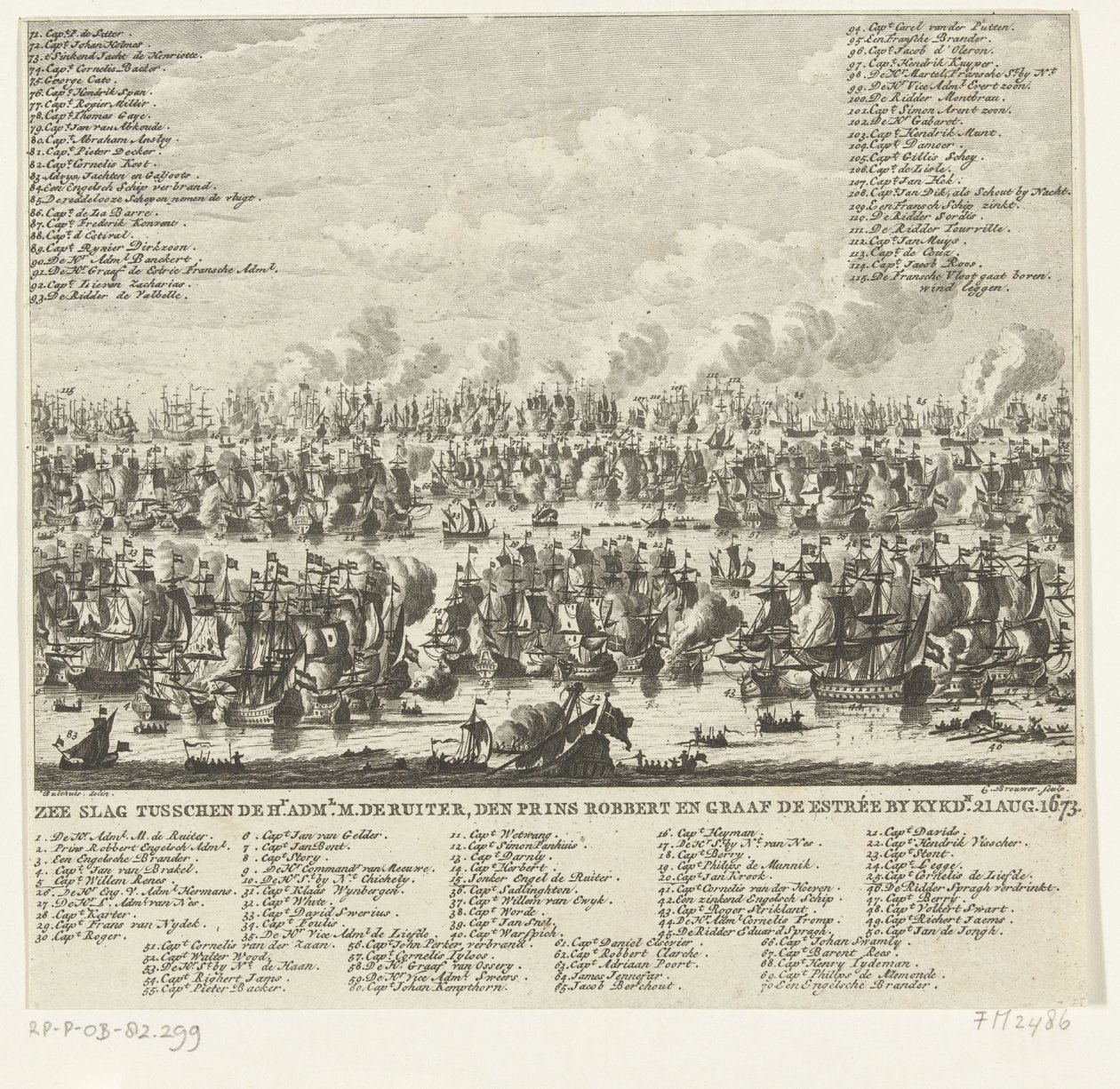 Zeeslag bij Kijkduin, 1673 door Cornelis Brouwer