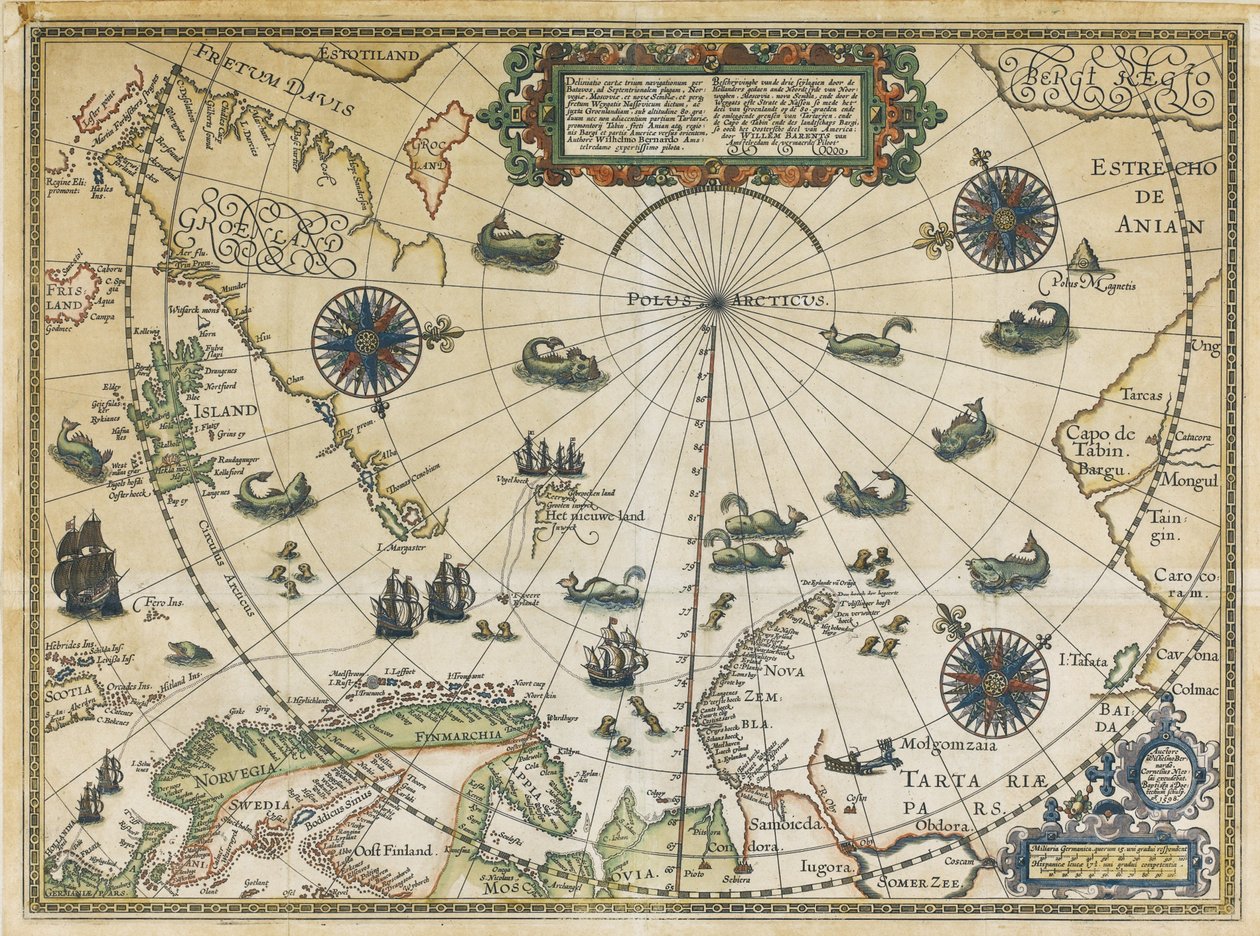 Kaart van Willem Barentsz derde reis, 1598 door Cornelis Claesz