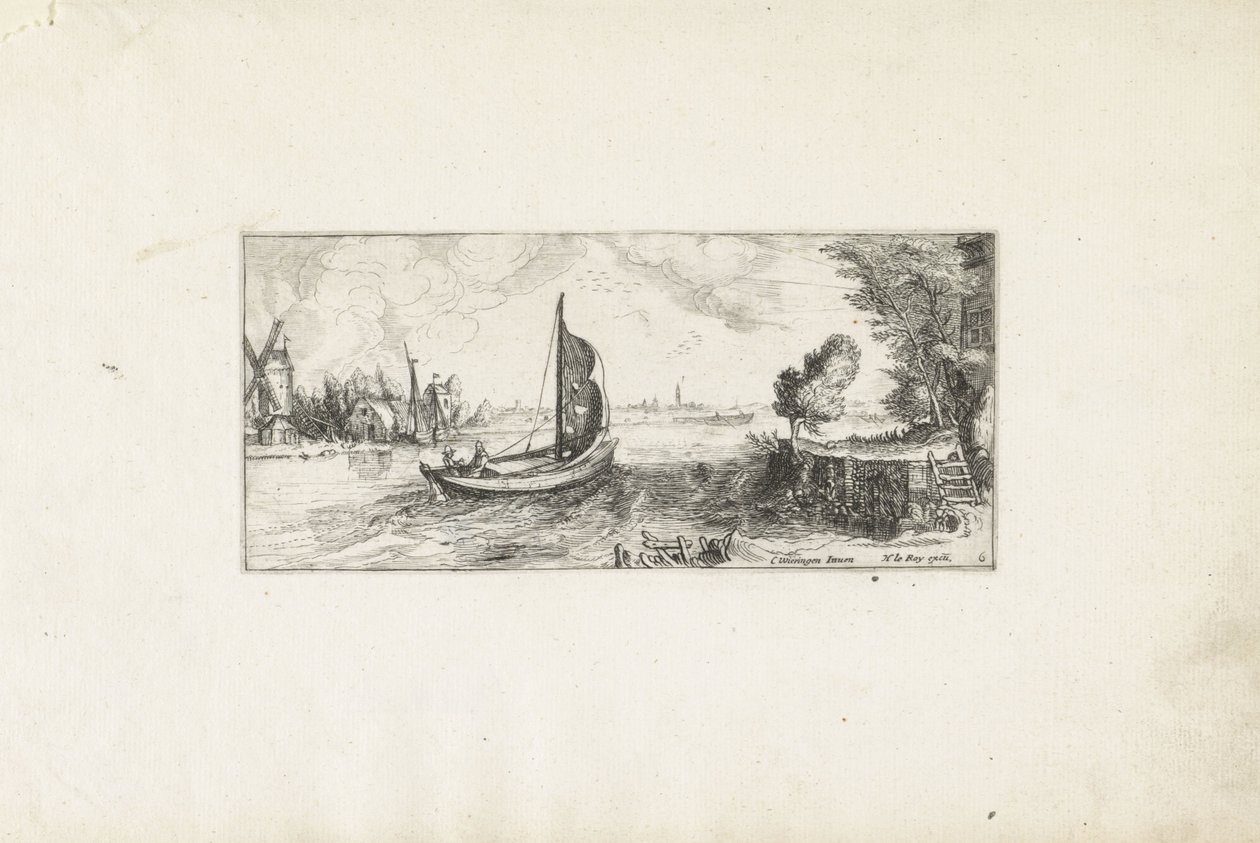 Boot op een rivier door Cornelis Claesz van Wieringen (possibly)