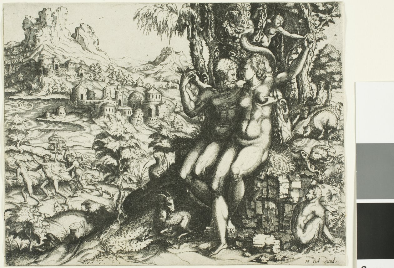 Adam en Eva en de Verdrijving uit het Paradijs door Cornelis Cort
