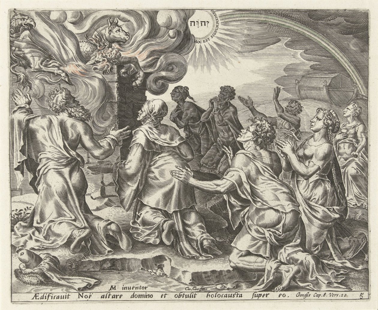 Het offer van Noach door Cornelis Cort