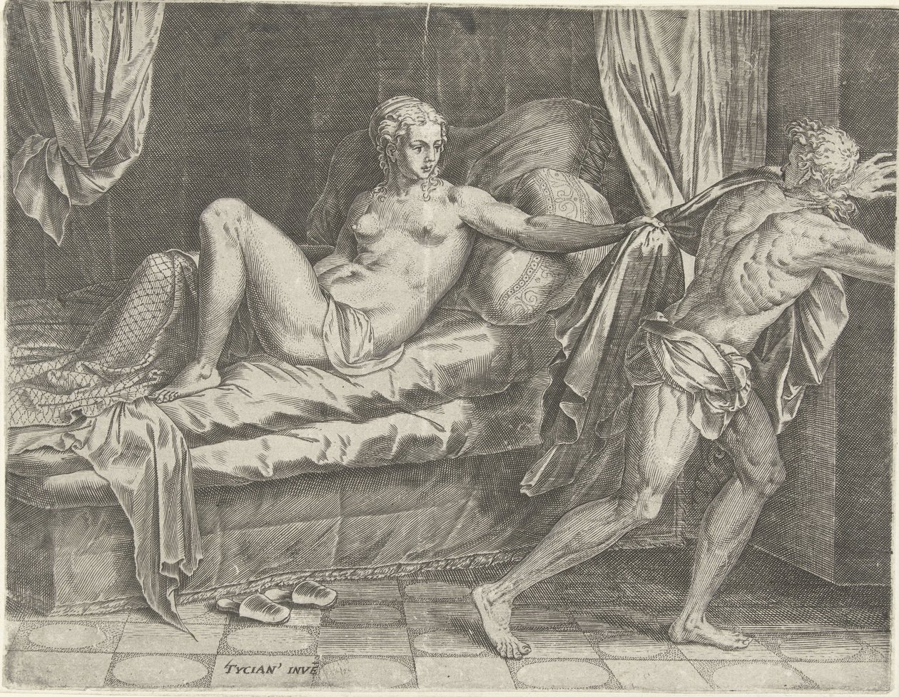 Jozef en de vrouw van Potifar door Cornelis Cort