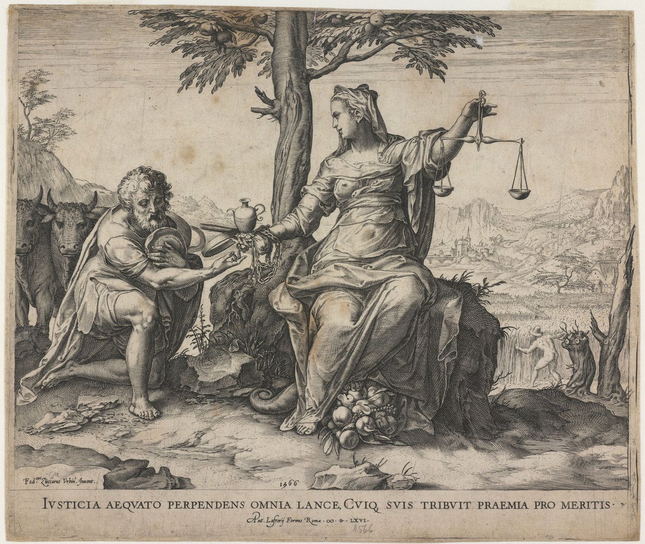 Gerechtigheid beloont arbeid, 1566 door Cornelis Cort