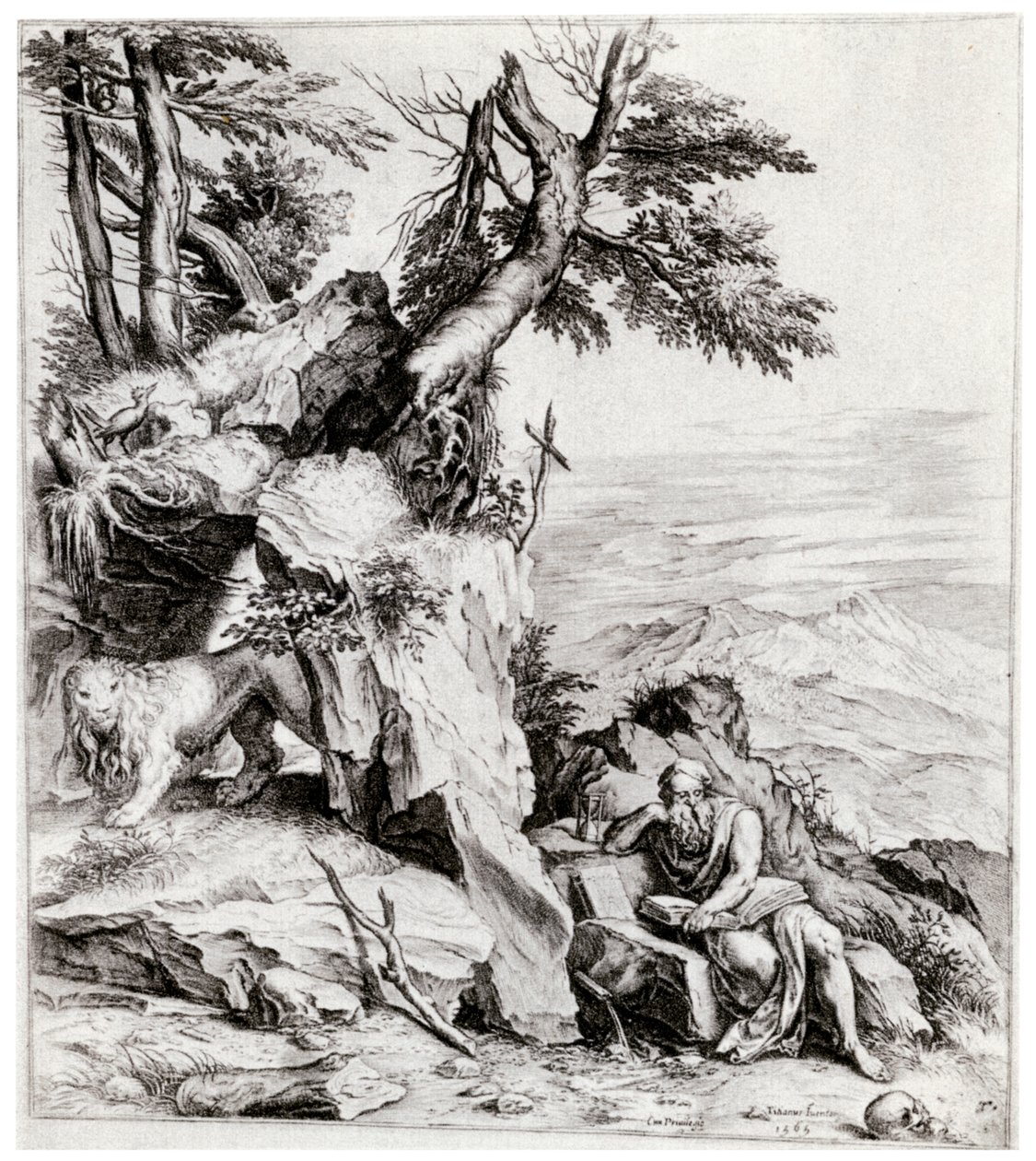 Landschap met Sint Hiëronymus door Cornelis Cort