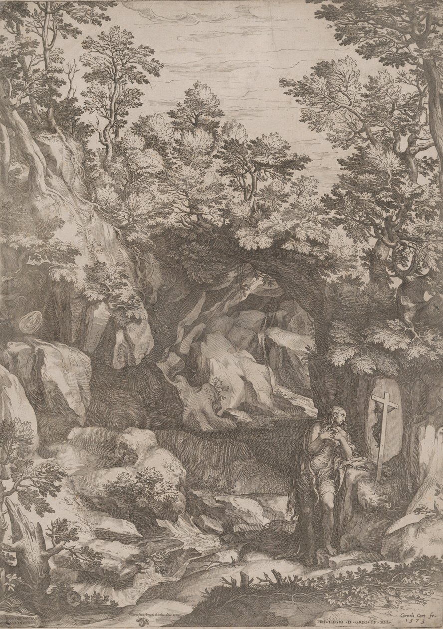Berouwvolle Maria Magdalena in de Wildernis, 1573 door Cornelis Cort