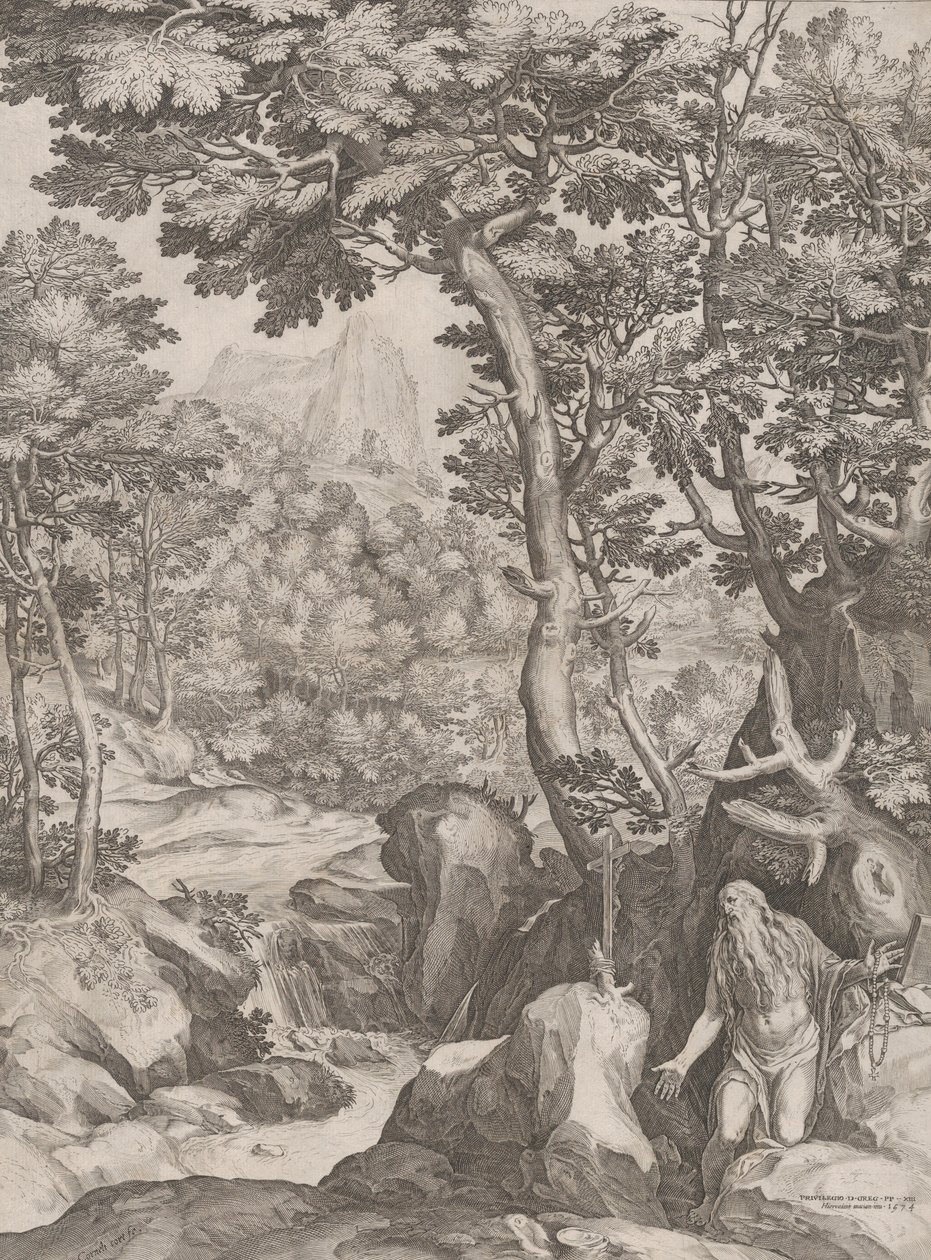 St Onuphrius in de wildernis, 1574 door Cornelis Cort