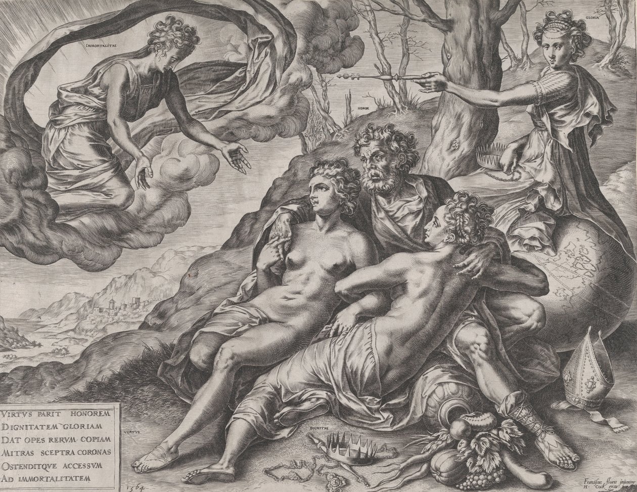 De Onsterfelijke Beloningen van Deugd, 1564 door Cornelis Cort