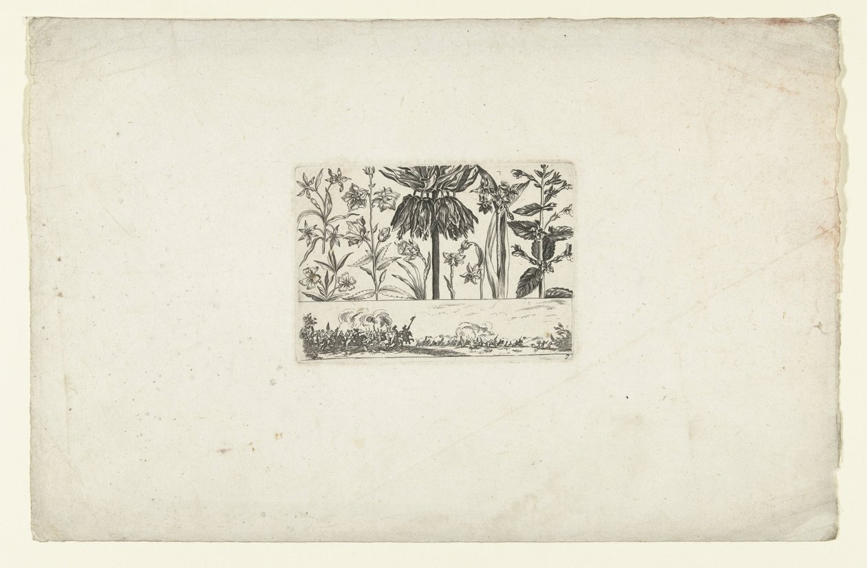 Rij bloemen boven landschap door Cornelis Danckerts (I)