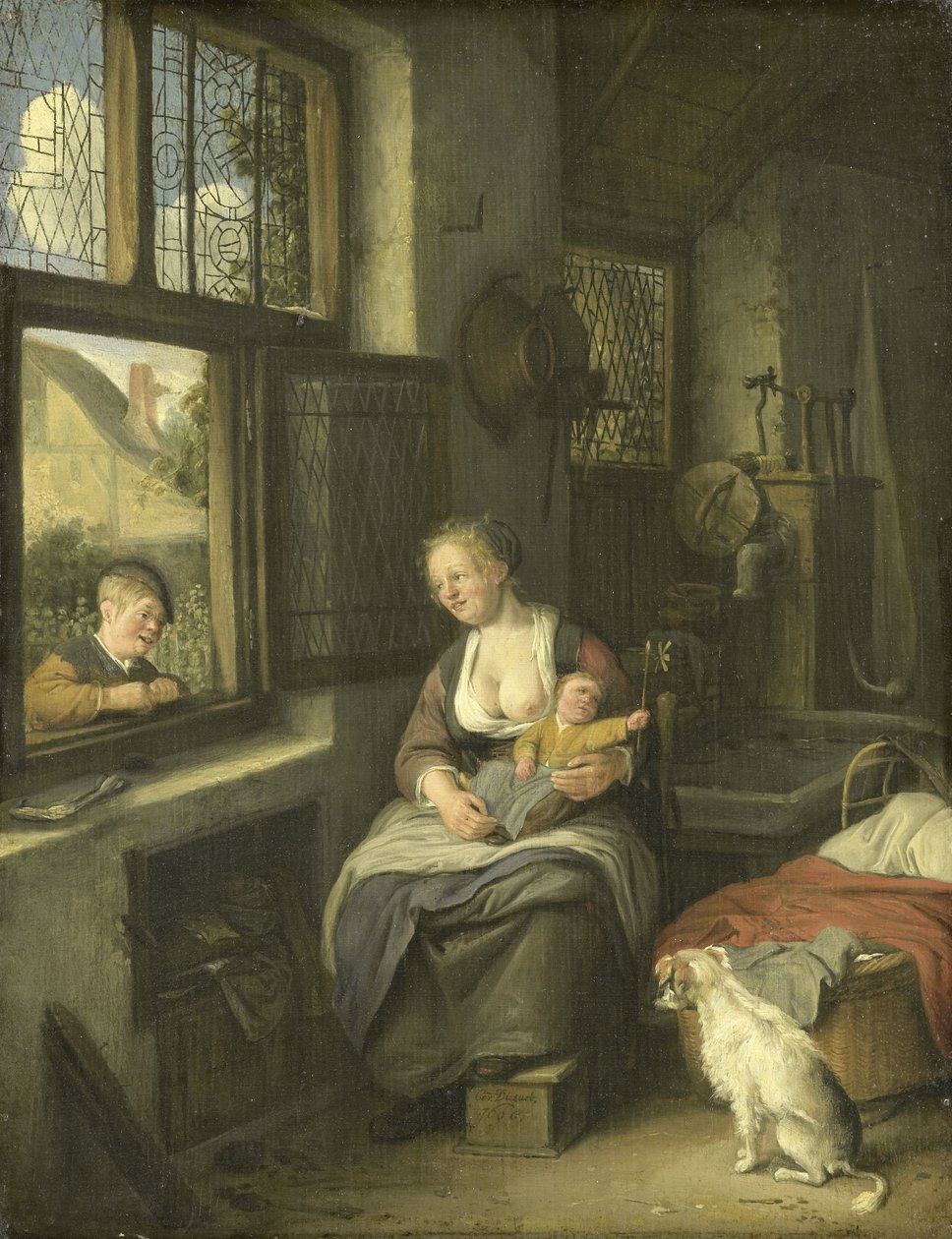 Een moeder met haar kinderen door Cornelis Dusart