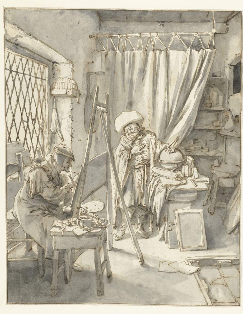 Schilder met een model in zijn atelier door Cornelis Dusart