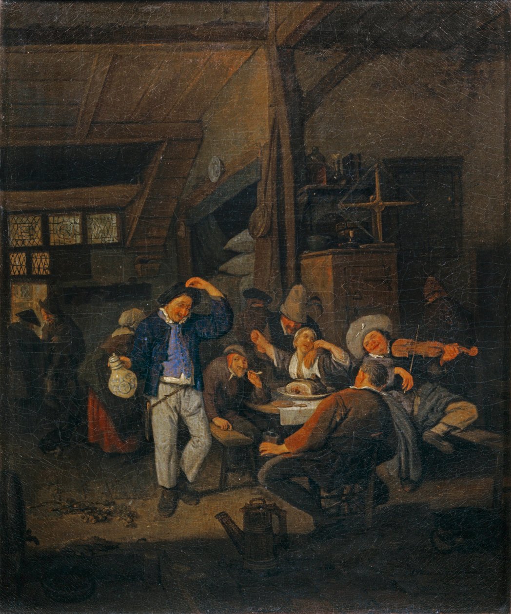 Interieur van een cabaret: le danseur au pichet - Interieur van een taverne: de danser met een pitcher ... door Cornelis Dusart