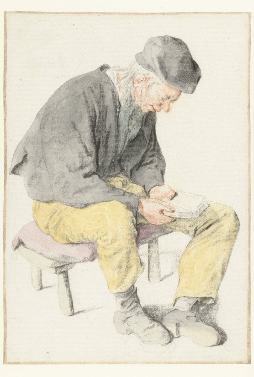 Zittende man die leest, naar rechts gericht door Cornelis Dusart