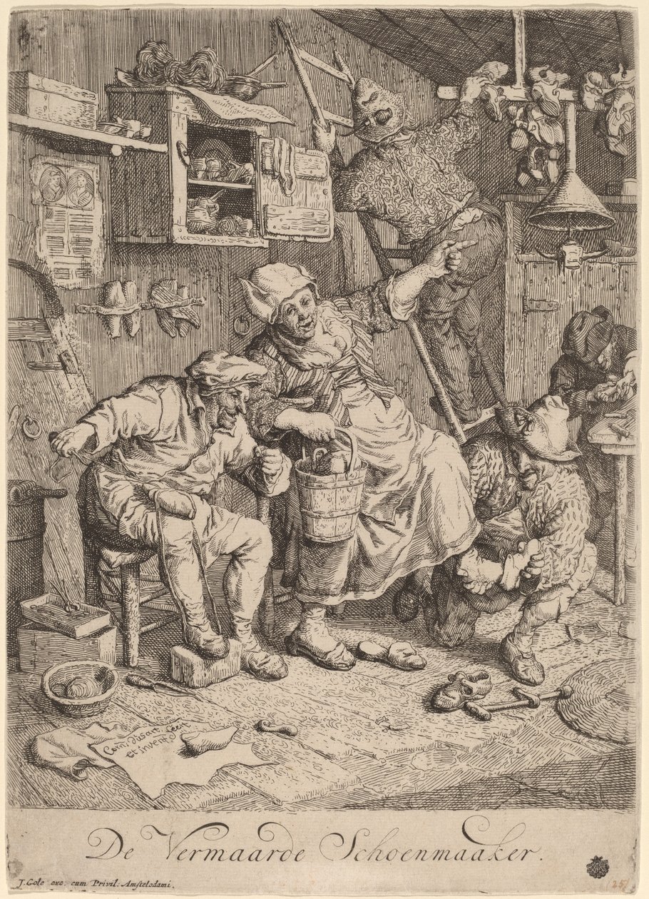 De vrolijke schoenmaker door Cornelis Dusart