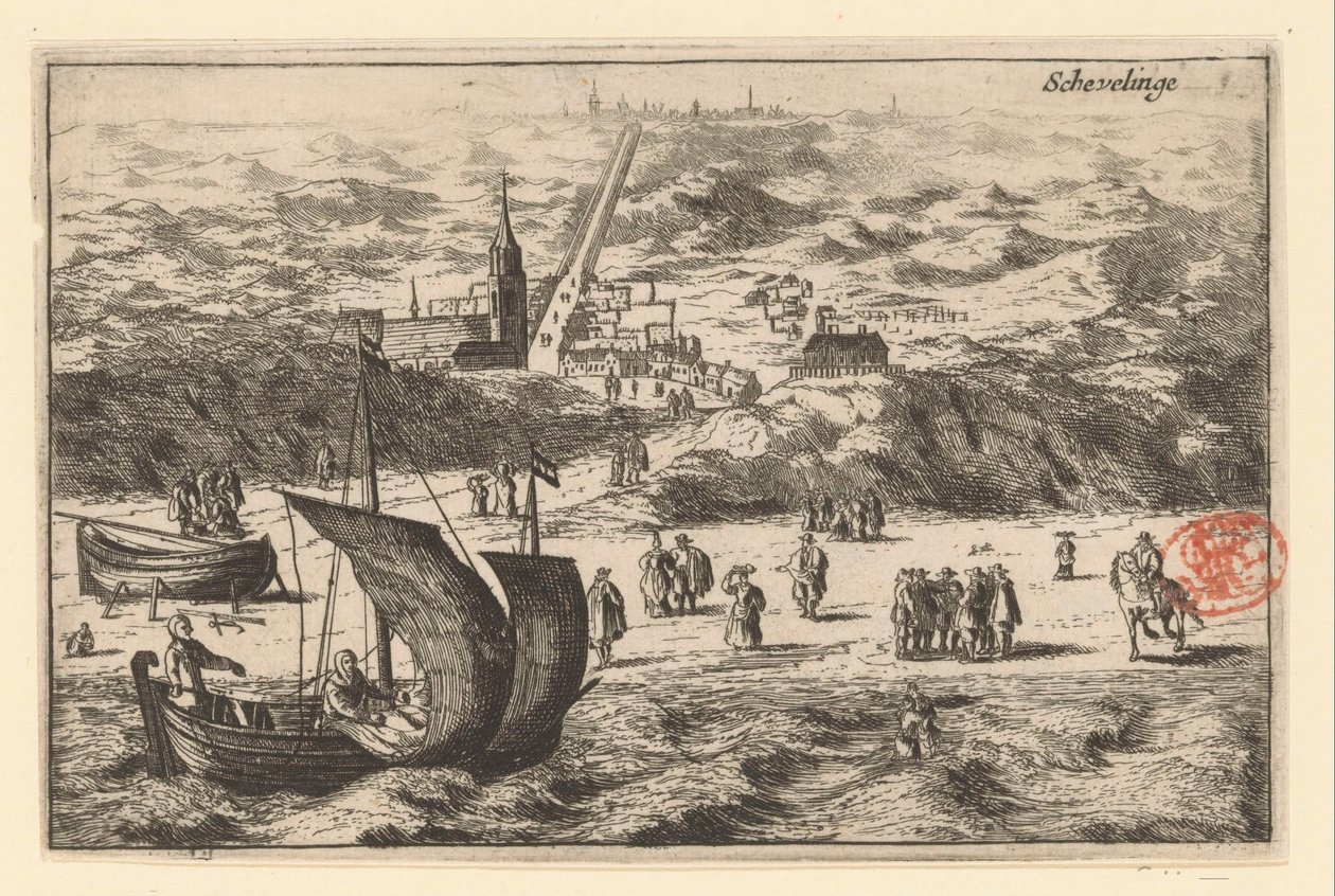 Gezicht op Scheveningen vanaf zee door Cornelis Elandts