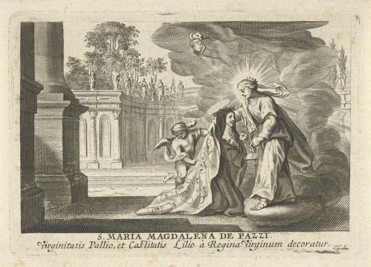 Maria geeft een lelietak aan de H. Maria Magdalena de Pazzi door Cornelis Galle (I)