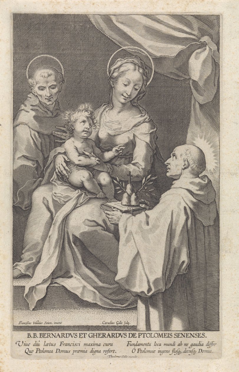 Maria met Kind en de H. Bernardus van Siena en H. Gerardus door Cornelis Galle (I)