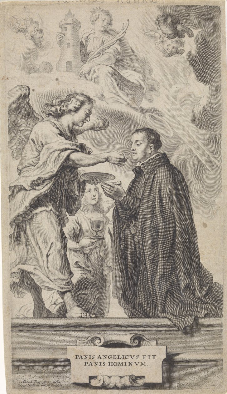 Communie van H. Stanislaus Kostka (?) bij een engel door Cornelis Galle (II)