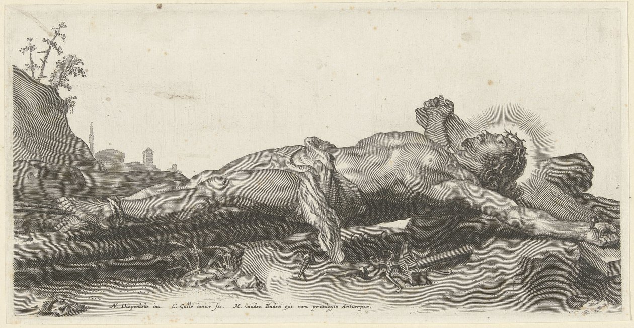 Gekruisigde Christus op de grond door Cornelis Galle (II)