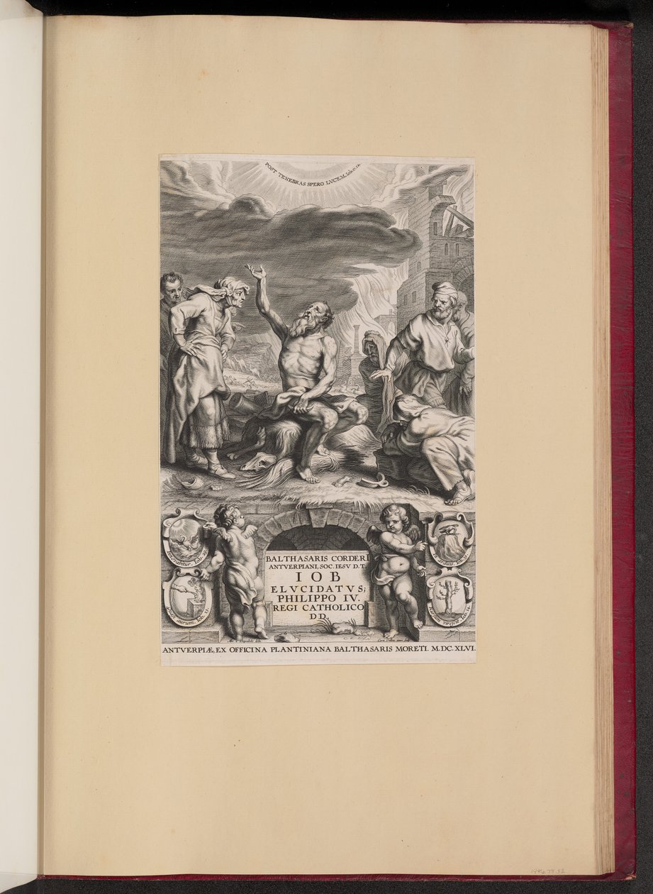 Titelpagina voor Balthasar Cordier, Iob Elvcidatvs door Cornelis Galle II after Abraham van Diepenbeeck