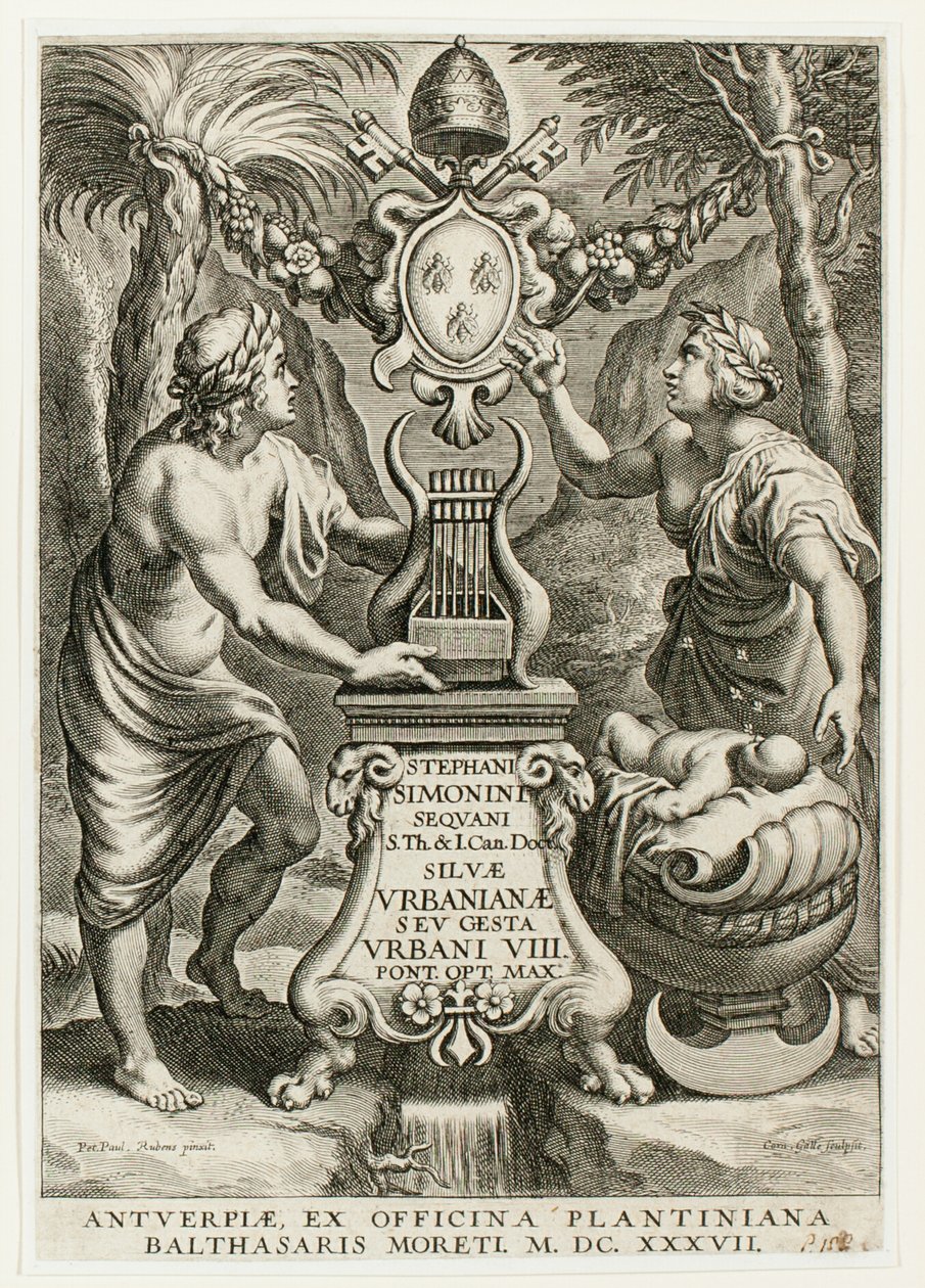 Titelpagina uit Silvae Urbanianae door Cornelis Galle I
