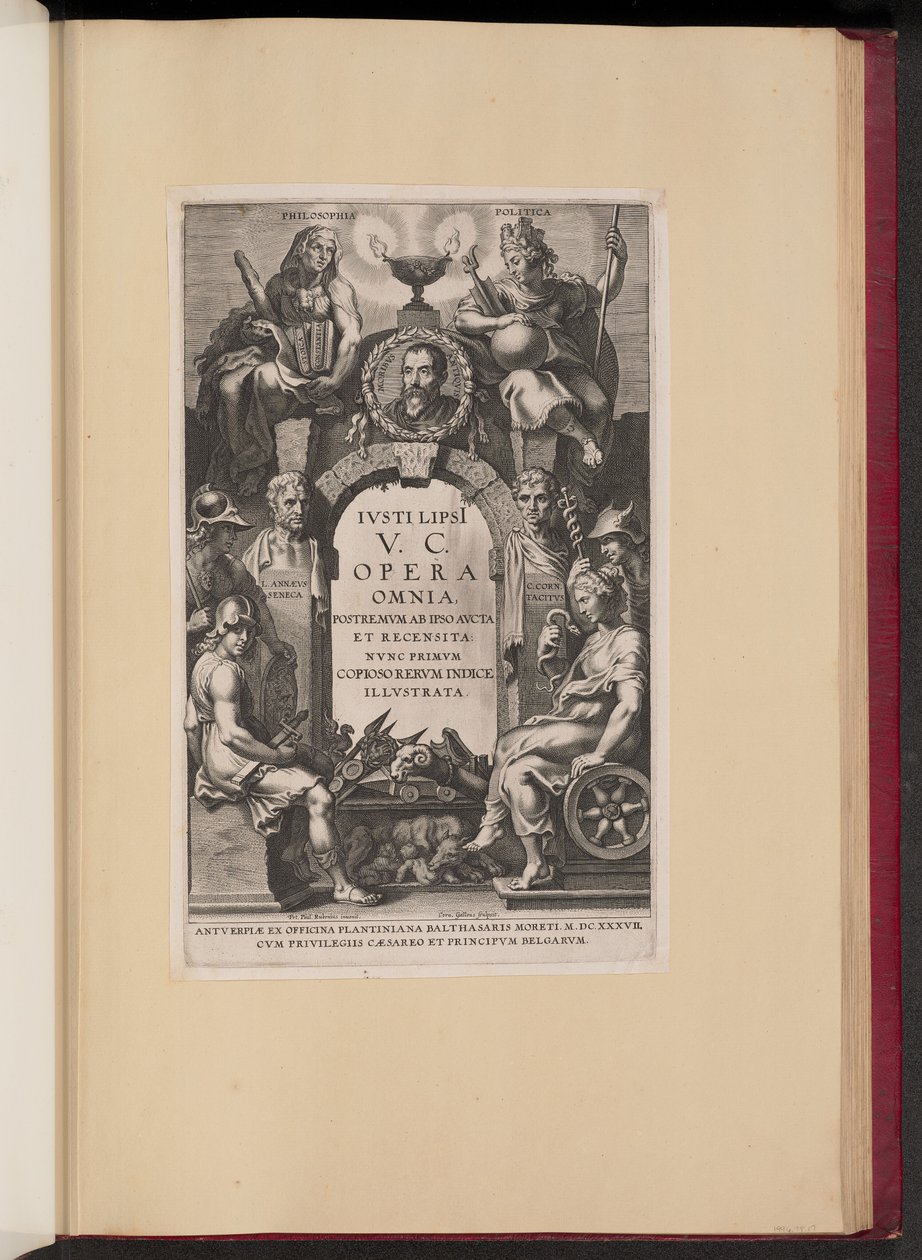Titelpagina voor Justus Lipsius, Opera Omnia, I door Cornelis Galle I after Sir Peter Paul Rubens