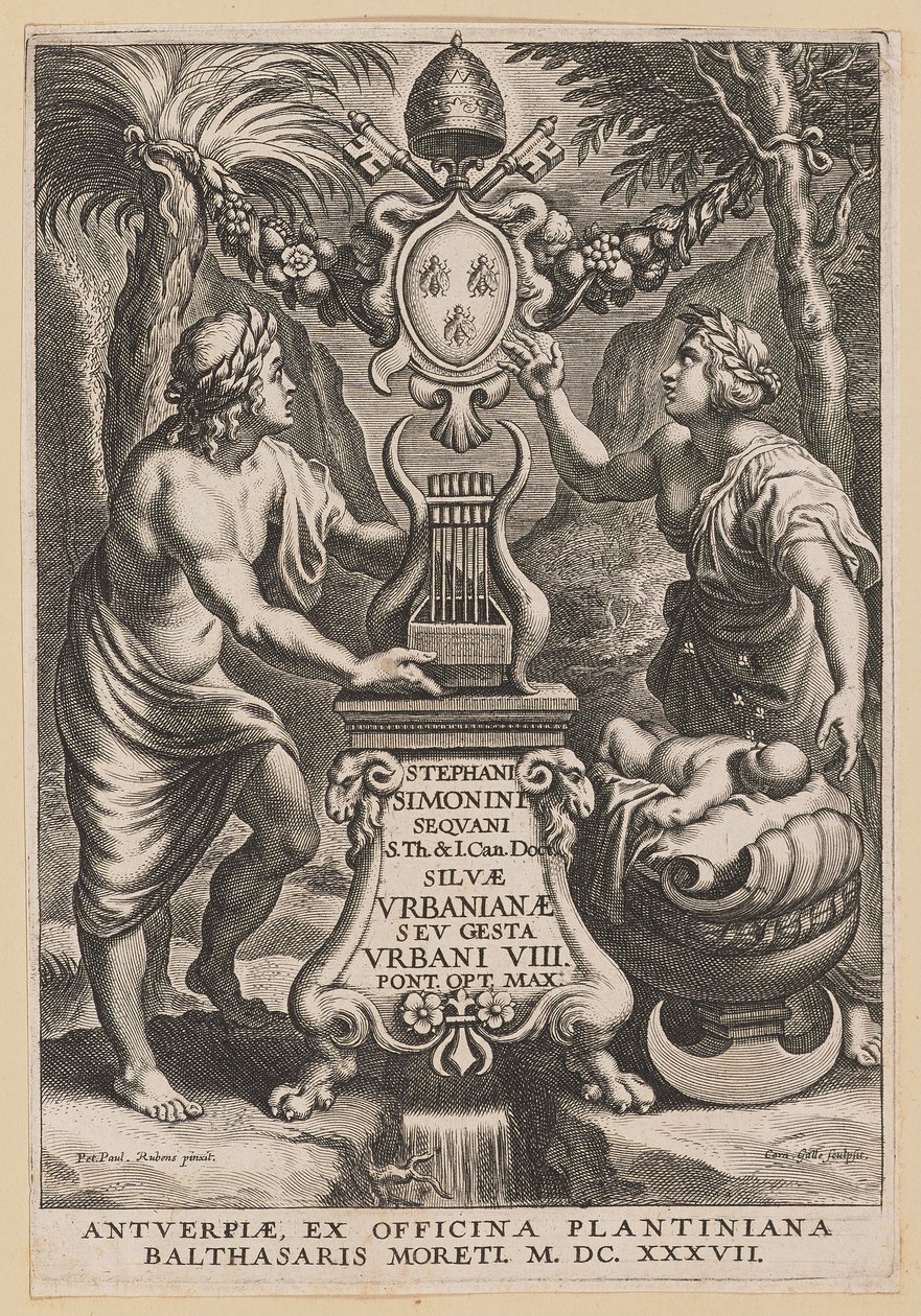 Titelpagina voor Stephanus Simonini, Silvae Urbaninae door Cornelis Galle I after Sir Peter Paul Rubens