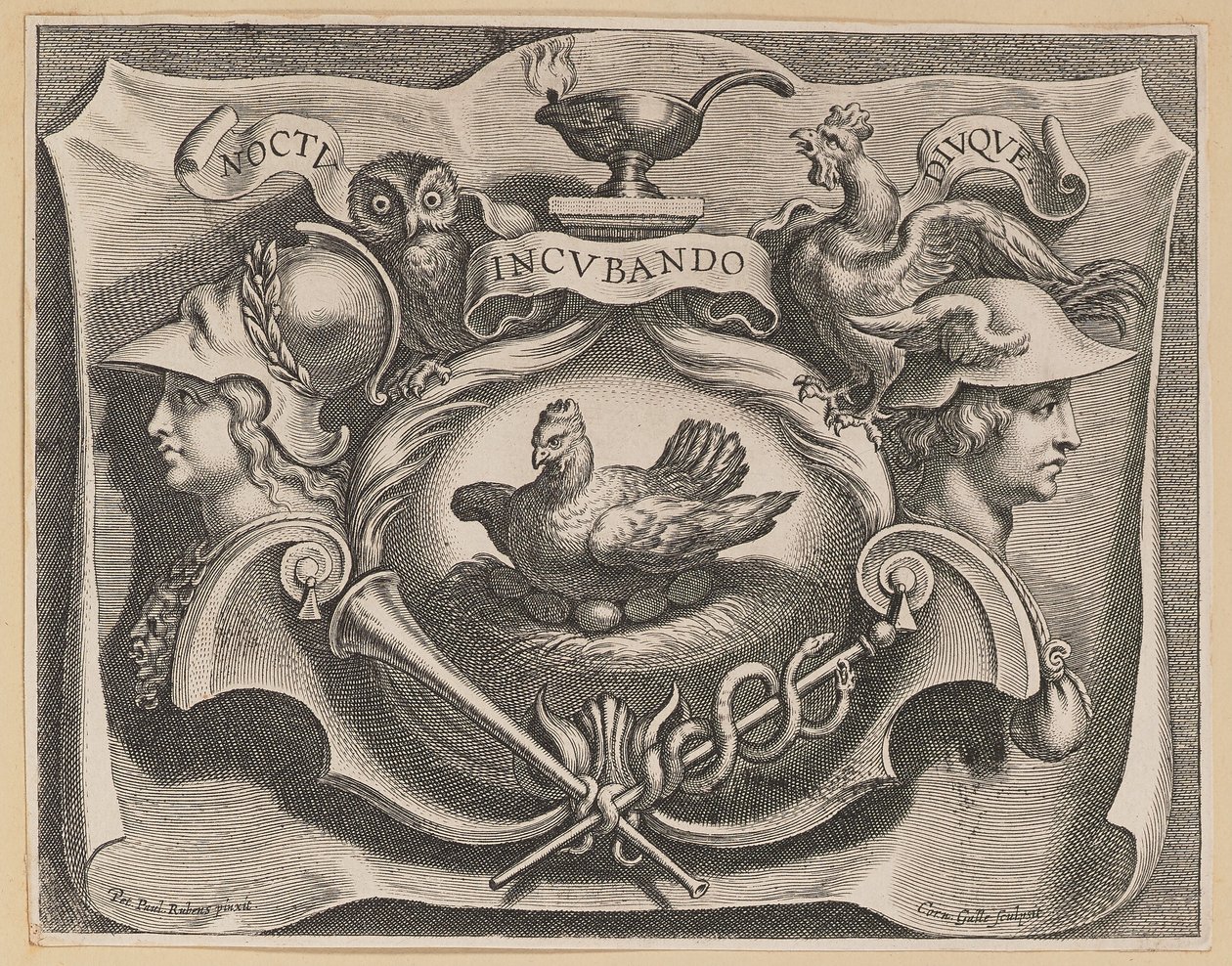Vignet voor de Titelpagina van Martinus Bonacina, Opera Omnia door Cornelis Galle I after Sir Peter Paul Rubens