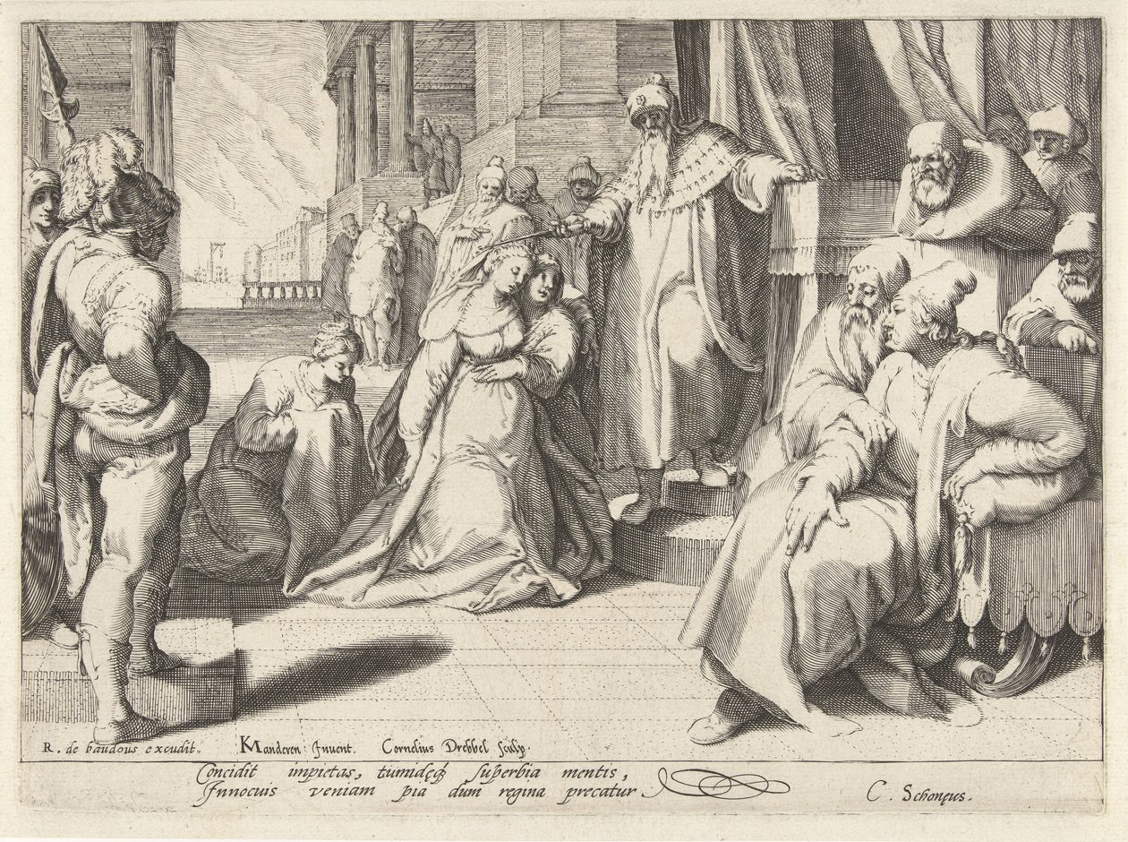 Ester voor Ahasveros door Cornelis Jacobsz. Drebbel