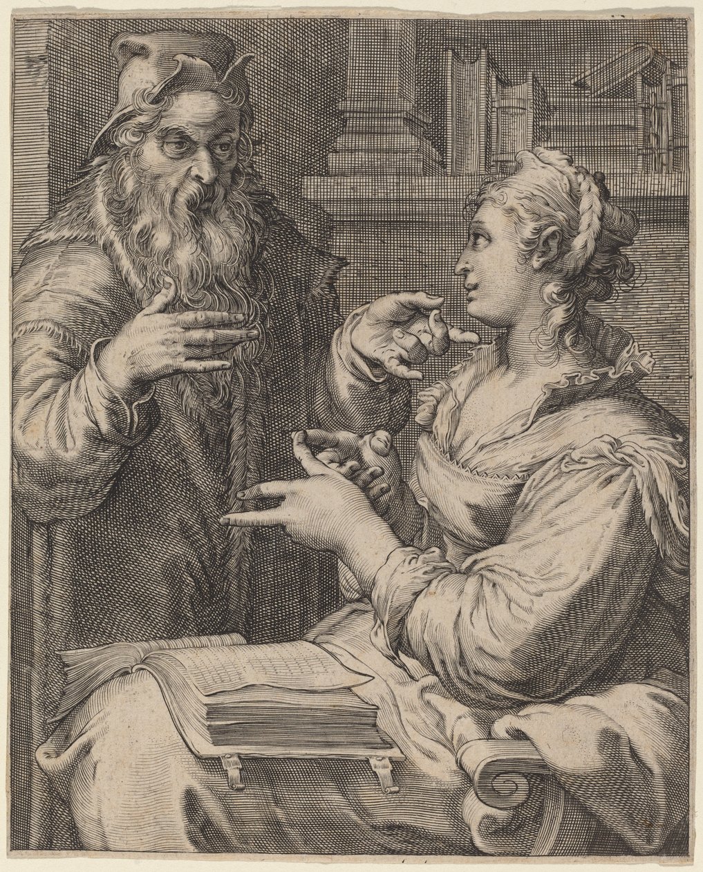Filosofie door Cornelis Jacobsz Drebbel, after Hendrik Goltzius