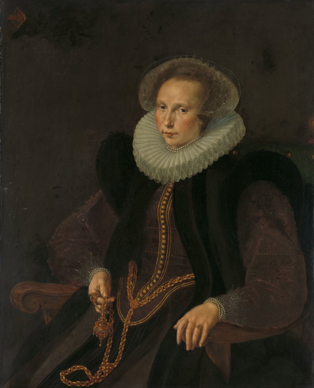 Griete Jacobsdr van Rhijn (1585-1652), vrouw van Jacob Cornelisz Banjaert, genaamd van Neck door Cornelis Ketel