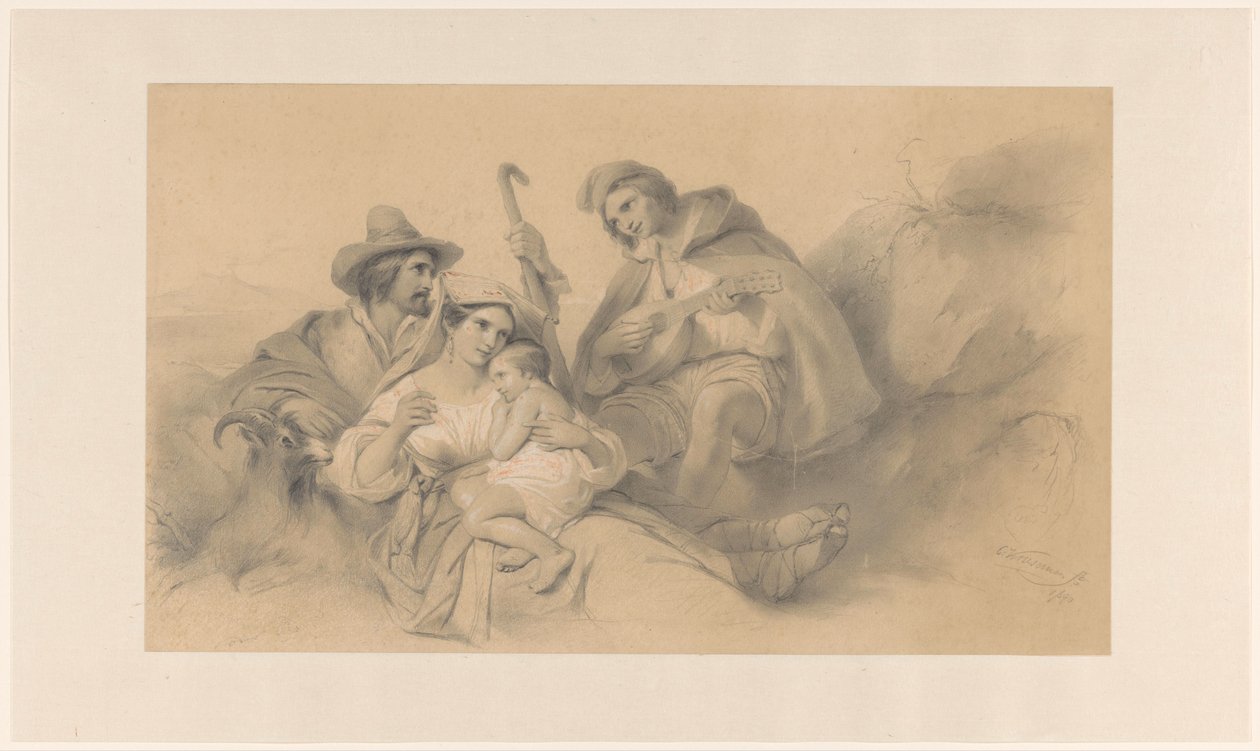 Rustende landlieden door Cornelis Kruseman