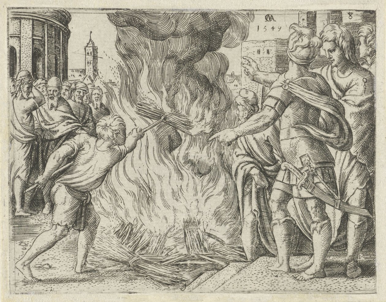 Filistijnen verbranden Simsons vrouw en schoonvader Geschiedenis van Simson door Cornelis Massijs