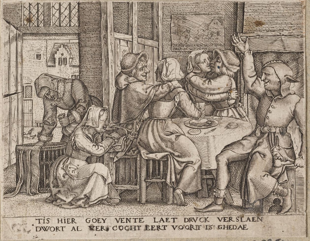 Twee koppels geliefden in een herberg door Cornelis Massijs