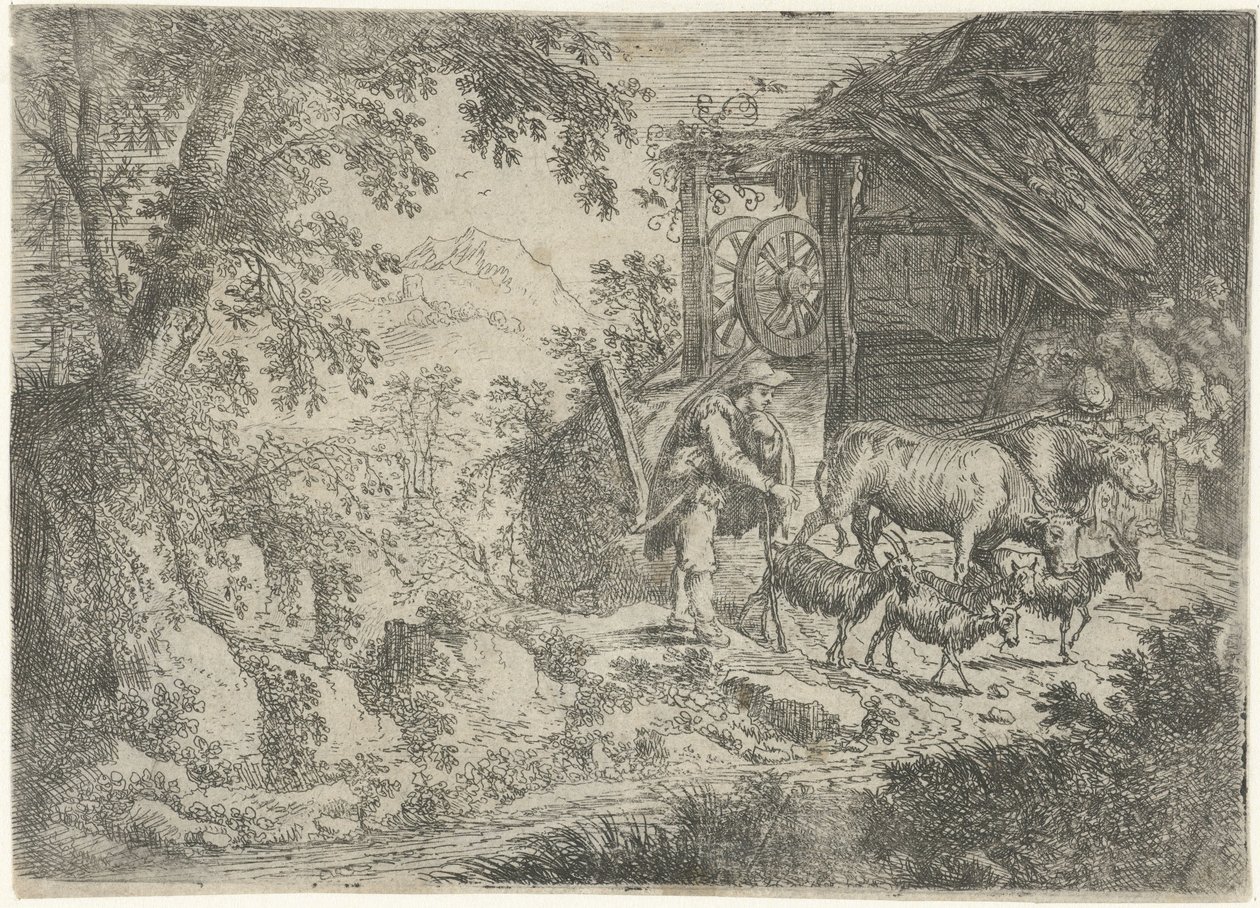 Herder met geiten en koeien door Cornelis Matthieu
