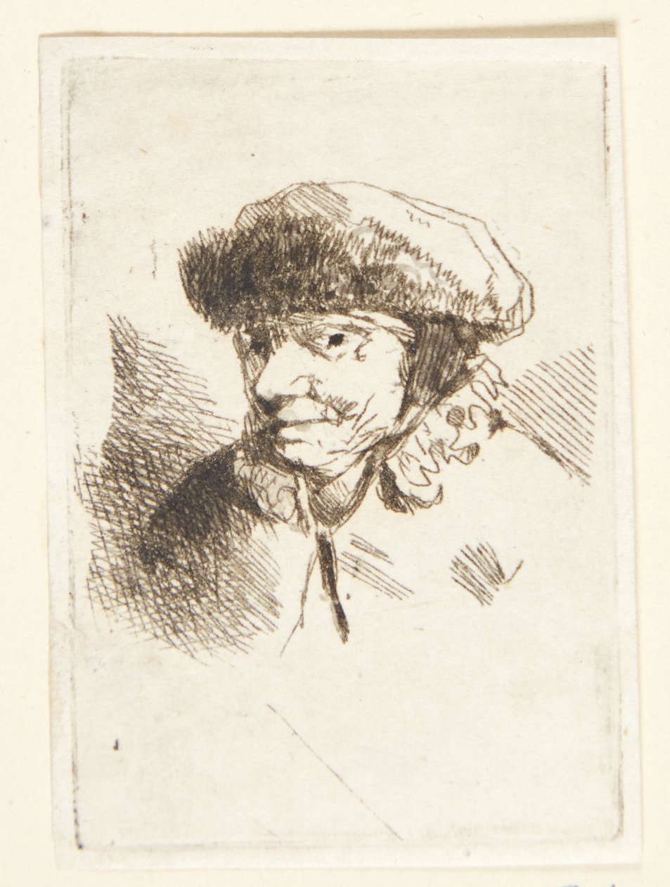 Glimlachende oude vrouw met bontmuts door Cornelis Pietersz Bega