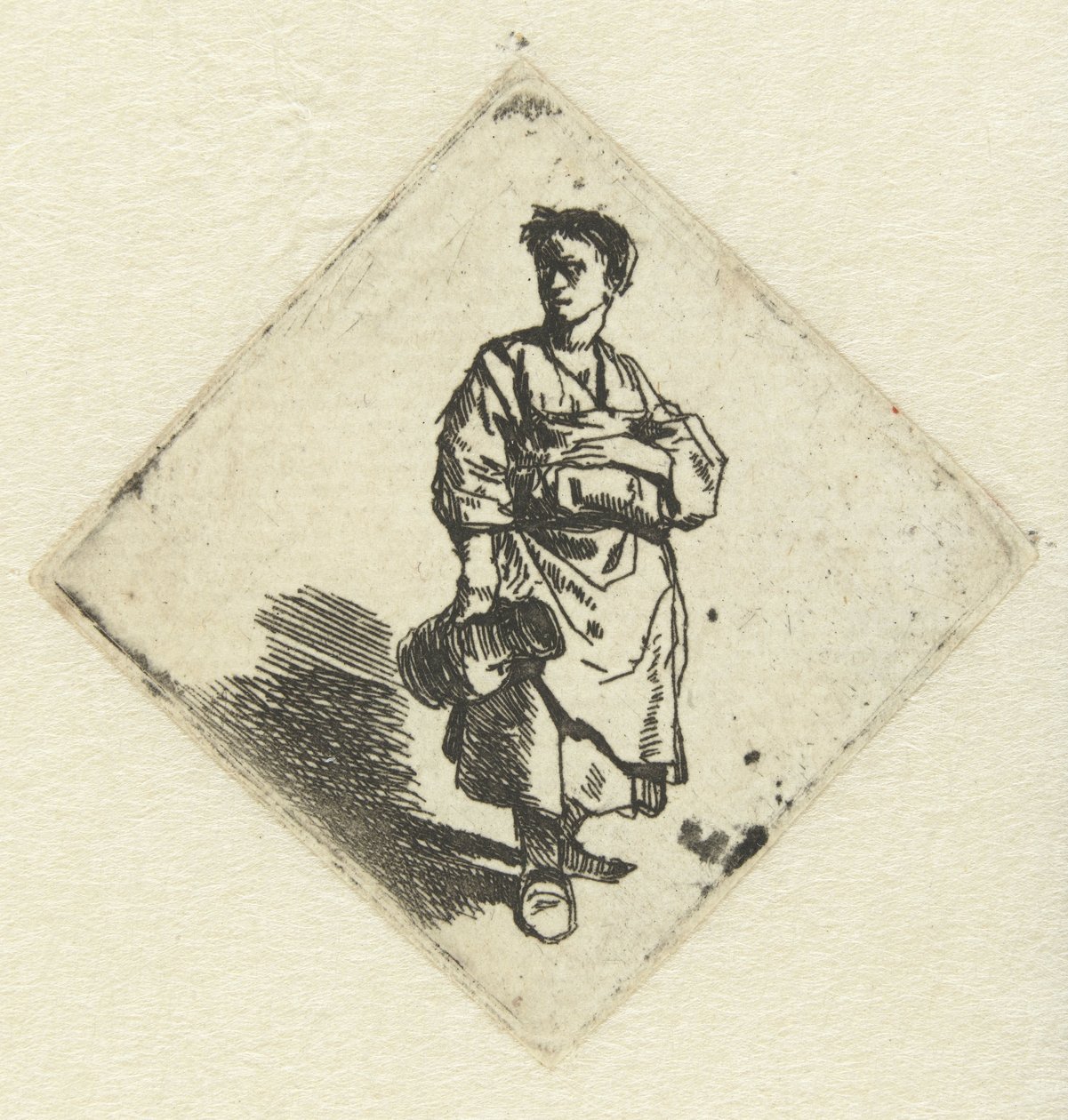 Staande vrouw met kruik in rechterhand door Cornelis Pietersz. Bega