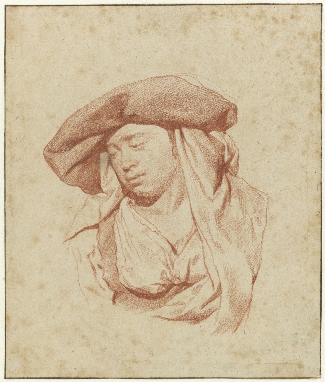 Studie van een vrouw, buste lengte, iets naar links en naar beneden kijkend door Cornelis Pietersz. Bega