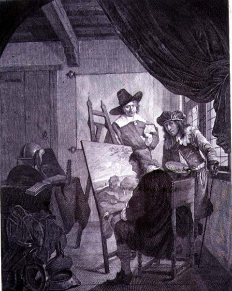 De beschermheer en de schilder (naar een 17e-eeuws schilderij van Cornelis Bega) door Cornelis Pietersz Bega