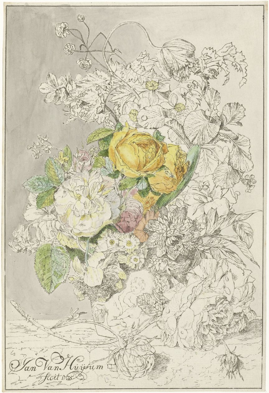 Bloemstuk door Cornelis Ploos van Amstel (signed by artist)
