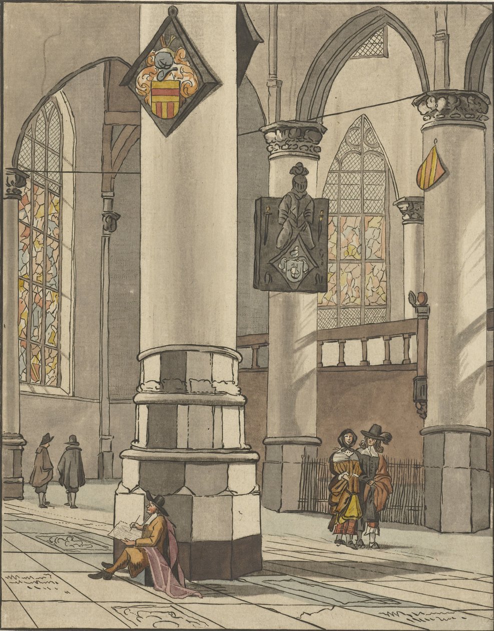 Kerkinterieur door Cornelis Ploos van Amstel (signed by artist)