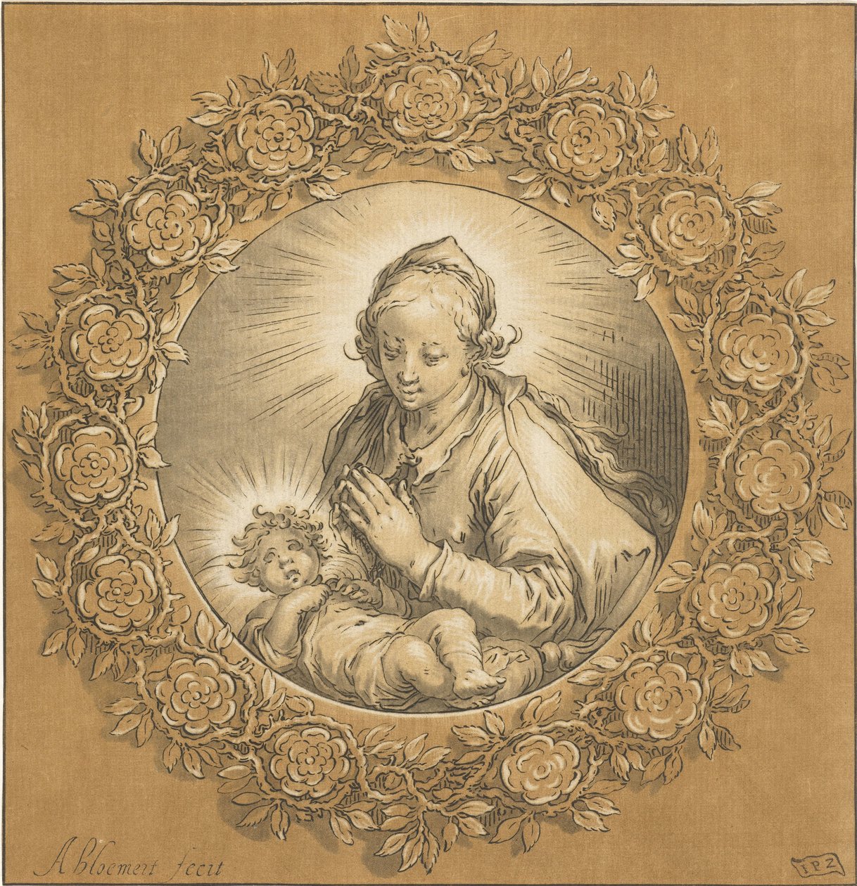 Maria met Christuskind door Cornelis Ploos van Amstel (signed by artist)